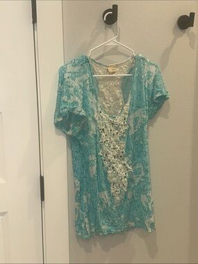 Daytrip Aqua Lace-Front Boho Tunic